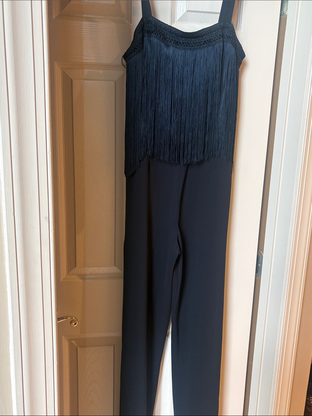Trina Turk Black Fringe Wide-Leg Jumpsuit